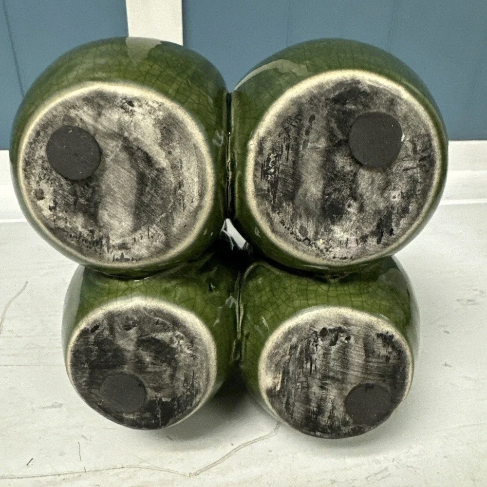 Vintage Pottery Crazed Green Finger 7”‎ Vase Four Vessel MCM RARE